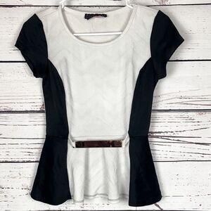 SAY Anything White & Black Peplum Top
